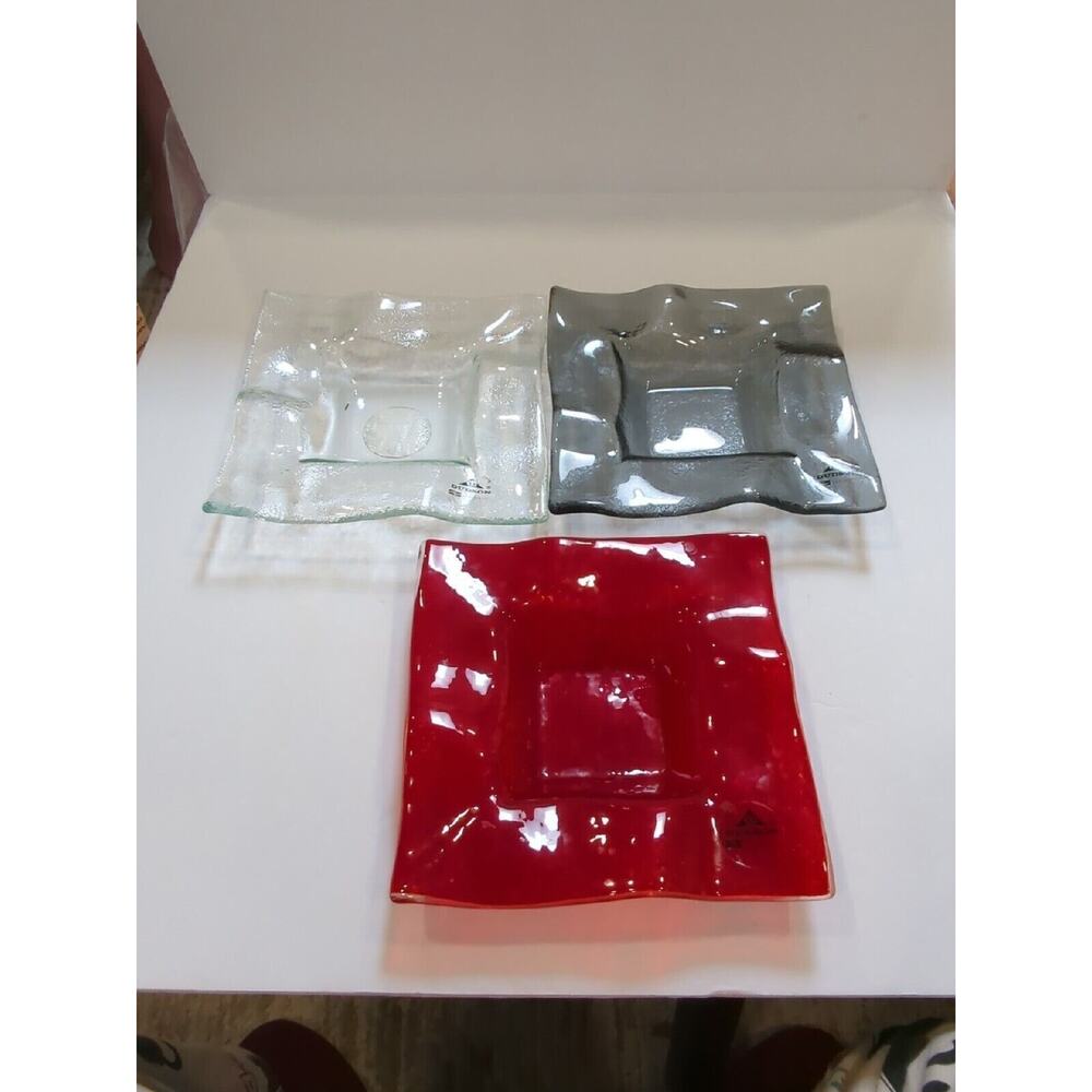 3 Dudson Element Glass Fire plates 6.25 Inch Smoke, Clear & Red.